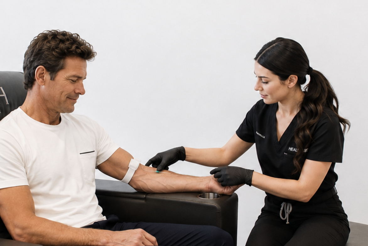 Provider performing a blood draw for baseline testing